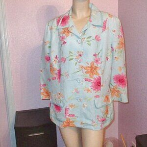 Emma James Womens Linen Blend Blazer Plus Size 18W Jacket Pockets Cottagecore